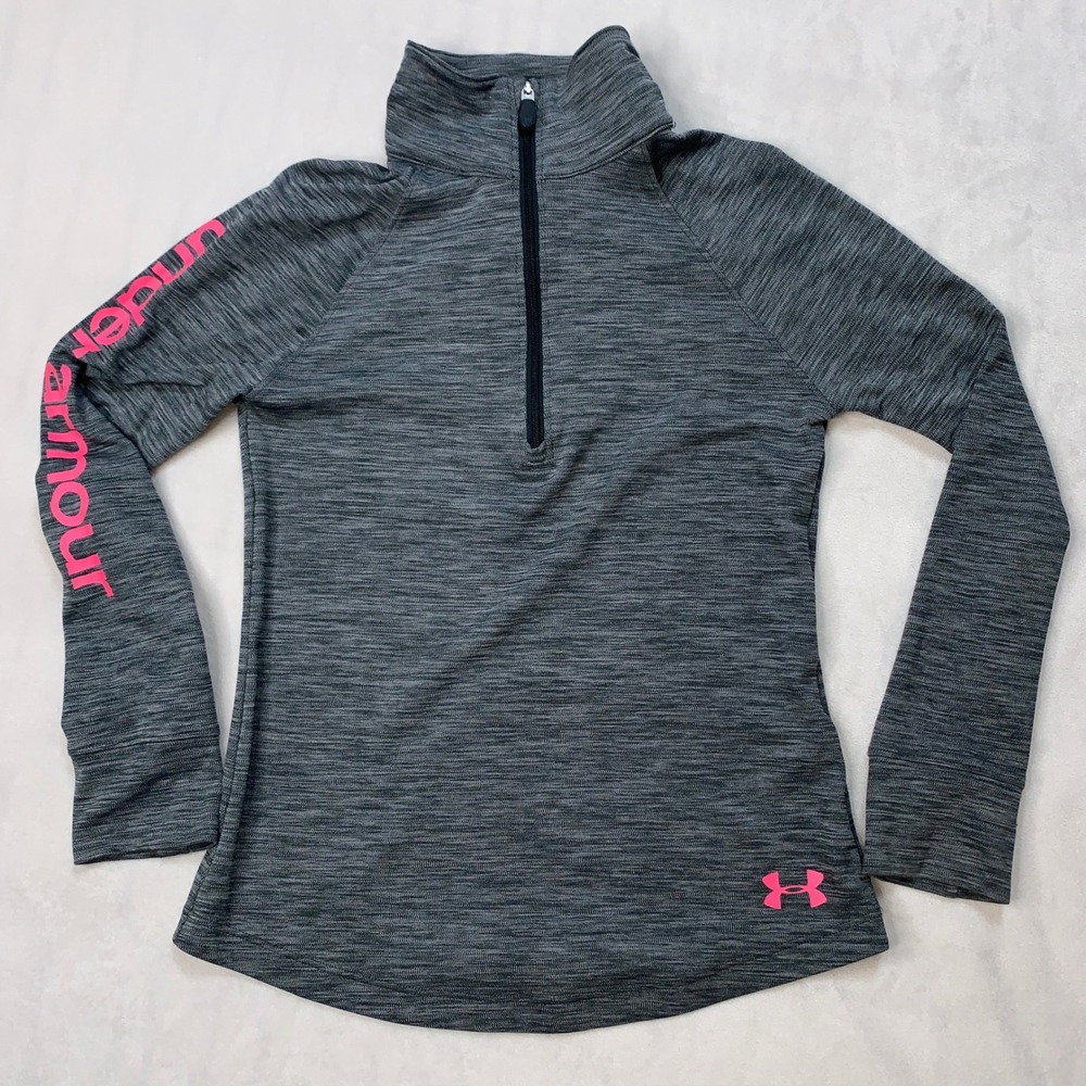 Under Armour Girls HeatGear Heather‎ Gray Quarter Zip Pullover Loose Youth Small